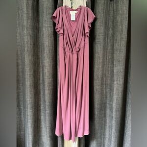 David’s Bridal Bridesmaid Mauve Maxi Dress with Flutter Sleeves